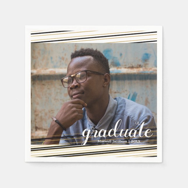 Modernes Black & Gold Streifen Graduate Party Napk Serviette (Vorderseite)