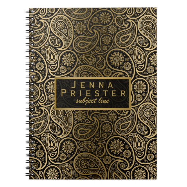 Modernes Black & Gold Vintag Paisley-Muster Notizblock (Vorderseite)