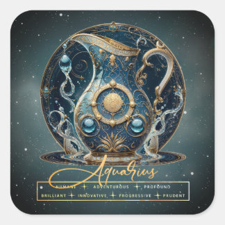 Modernes Black Gold Water Bearer Symbol Aquarius Quadratischer Aufkleber