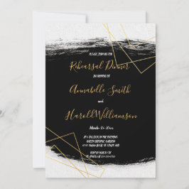 Modernes Black & Gold Watercolor G Probe Dinner Einladung