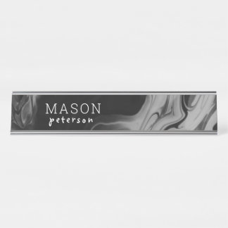 Modernes Black Gray Abstrakt Liquide Marble Office Schreibtischnamensplakette