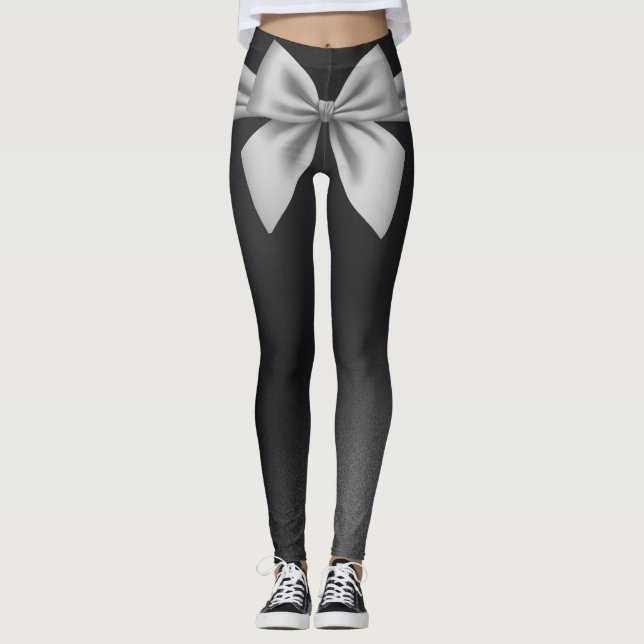 Modernes Black Gray Bow Stilvoll Leggings (Vorderseite)