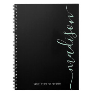 Modernes Black Green Name Monogram ErstNotebook Notizblock