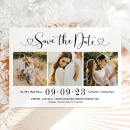 Modernes Black Heart Script 3 Foto Wedding Collage Save The Date