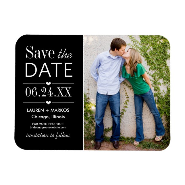 Modernes Black Hearts Wedding Foto Save the Date Magnet (Horizontal)