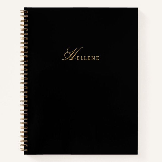 Modernes Black & Luxury Gold Script Monogram Notizbuch (Vorderseite)