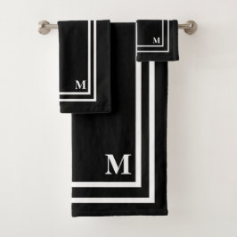 Modernes Black Monogram Badetuch Set