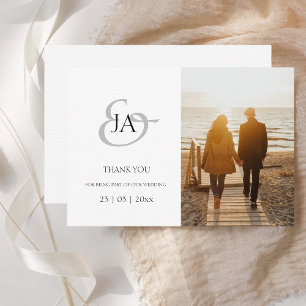 Modernes Black Monogram Foto Wedding Vielen Dank