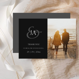 Modernes Black Monogram Foto Wedding Vielen Dank