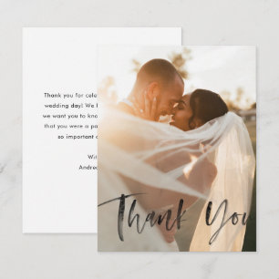 Modernes Black Overlay-Foto für Hochzeitsskripte Dankeskarte