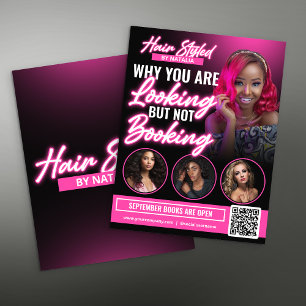 Modernes Black & Pink Haarstudio Foto Termin Flyer