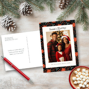 Modernes Black Poinsettia Holiday Foto Postkarte