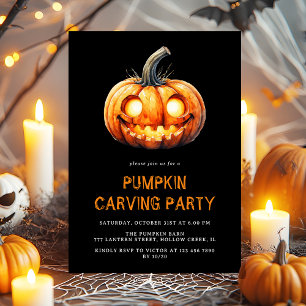 Modernes Black Pumpkin Carving Party Halloween Einladung