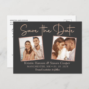 Modernes Black Rose Gold 2 Foto Save the Date Postkarte
