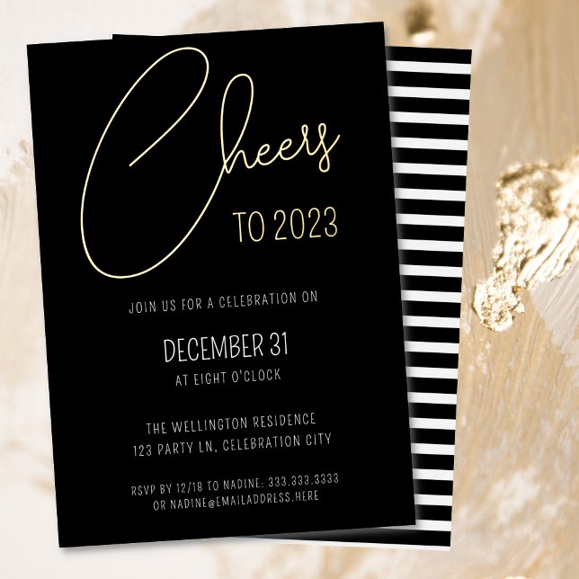 Modernes Black Script Cheers Silvester Party Inv Folieneinladung (Von Creator hochgeladen)