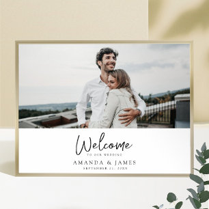 Modernes Black Script Foto Hochzeitsempfang Poster