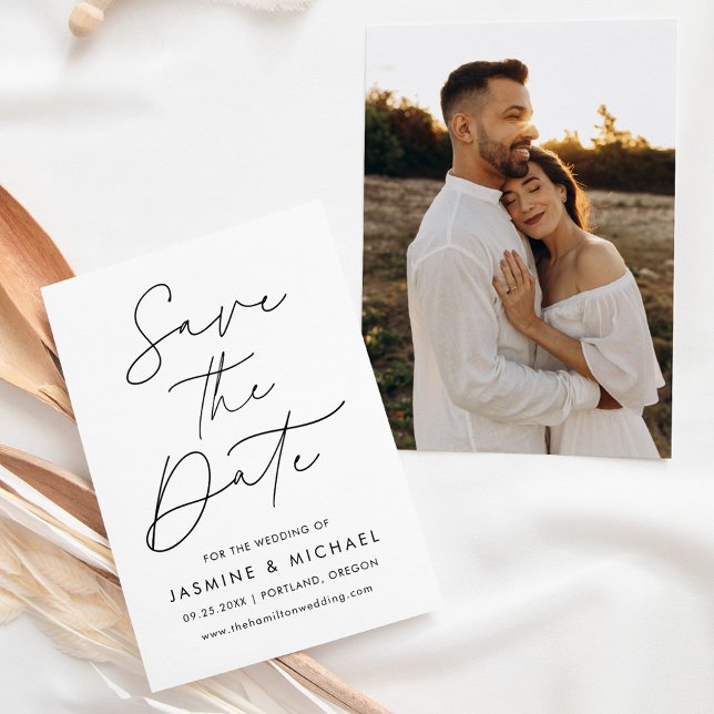 Modernes Black Script-Foto Save The Date (Von Creator hochgeladen)