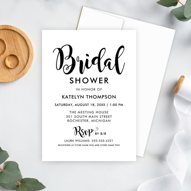 Modernes Black Script-Hochzeitsskripte-Brautparty Einladung (Von Creator hochgeladen)