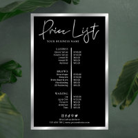 Modernes Black & Silver Business Pricing Menü Post