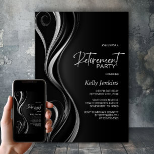 Modernes Black Silver Retirement Party Einladung