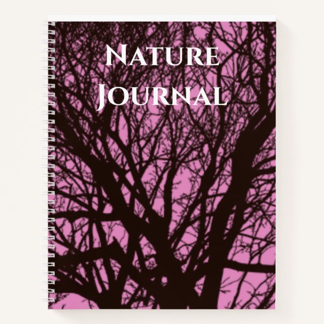 Modernes Black Tree Pink Nature Journal Notizbuch (Vorderseite)