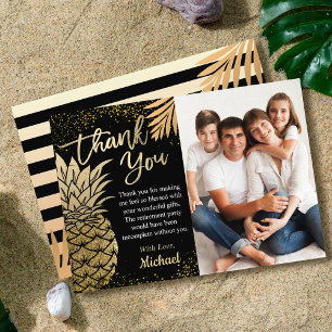 Modernes Black Tropical Gold Ananas Summer Foto Dankeskarte