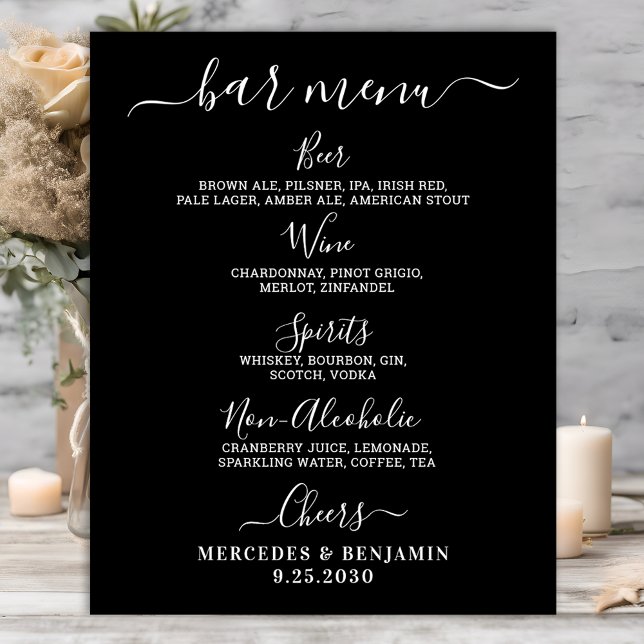 Modernes Black Wedding Bar Personalisiert Drink Me Poster (Von Creator hochgeladen)