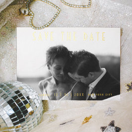 Modernes Black Wedding Foto Save the Date Gold Folie Einladungspostkarte