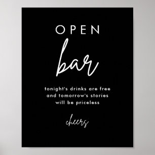Modernes Black Wedding Open Bar Table Sign Poster