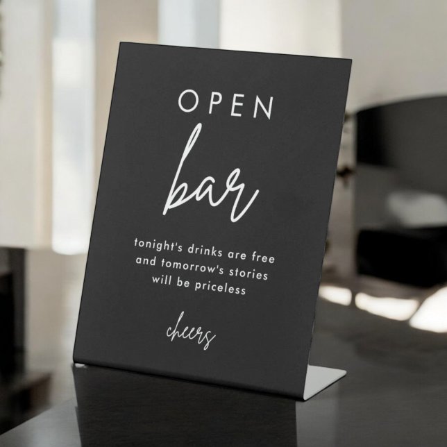 Modernes Black Wedding Open Bar Table Sign Sockelschild (Von Creator hochgeladen)