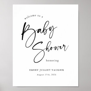 Modernes Black & White Baby Dusche Begrüßungszeich Poster