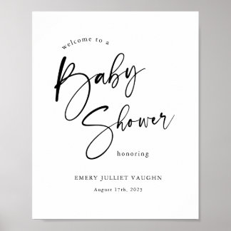 Modernes Black & White Baby Dusche Begrüßungszeich Poster