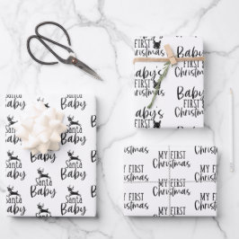 Modernes Black & White Baby First Christmas Gesche Geschenkpapier Set