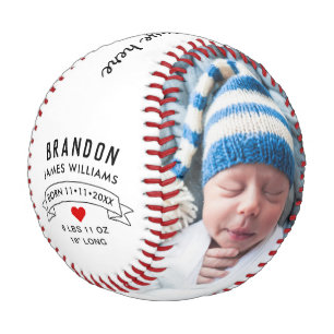 Modernes Black & White New Baby Ankündigung Foto Baseball