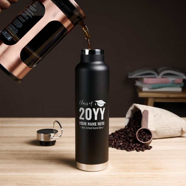 Modernes Black Your Name Custom Abschluss Geschenk Trinkflasche (Kaffee)