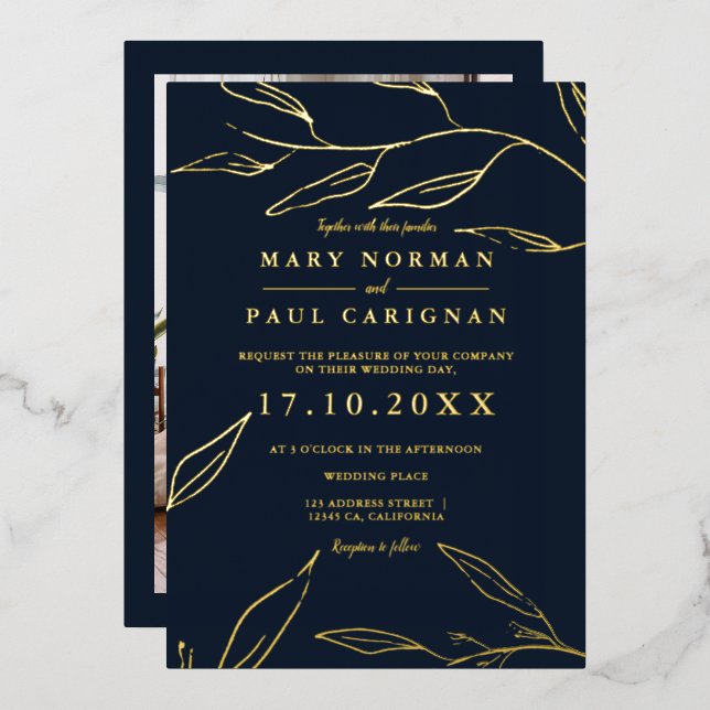 Modernes Blattgold Folieneinladung (Vorderseite/Rückseite)