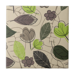 Modernes Blattmuster in Grün Beige Fliese