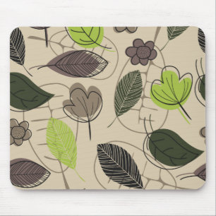 Modernes Blattmuster in Grün und Beige Mousepad