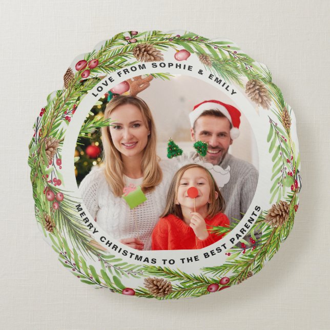 Modernes Blattwerk elegant Eukalyptus Weihnachten Rundes Kissen (Vorderseite)