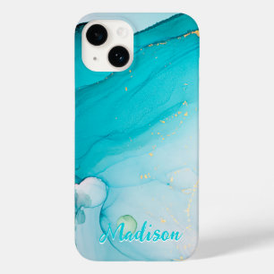 Modernes Blau Aquamarin Abstrakt Personalisiert Case-Mate iPhone 14 Hülle