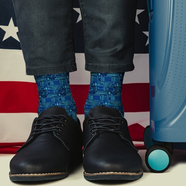 Modernes, blau gedrucktes Schaltboard Cool Geeky Socken (Von Creator hochgeladen)