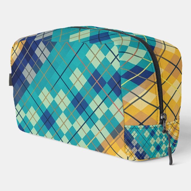 Modernes blau-gelbes Argyle-Muster Waschbeutel (Rechte Ecke)
