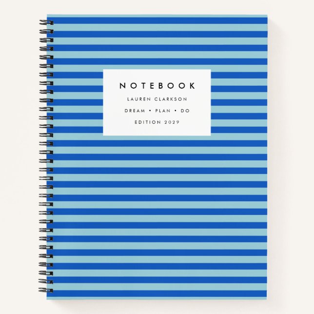 Modernes blau gestreiftes Notizbuch (Vorderseite)