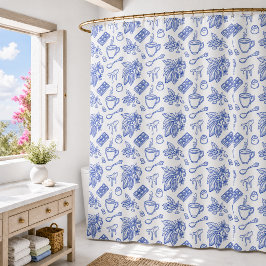 Modernes Blau-Toile-Kakao- und Schokoladenmuster Duschvorhang