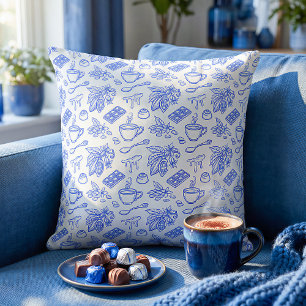 Modernes Blau-Toile-Kakao- und Schokoladenmuster Kissen