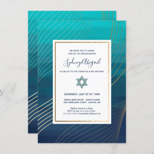 Modernes Blau und Gold Bat Mitzvah oder Bar Mitzva Einladung