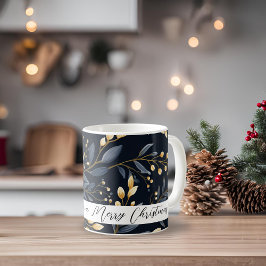 Modernes Blau und Gold Weihnachtsleaf Kaffeetasse