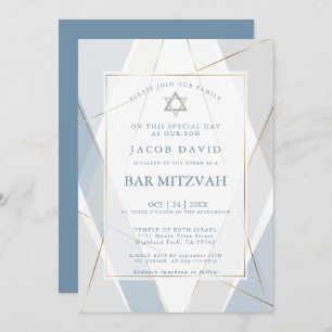 Modernes Blau und Grau Lines Bar Mitzvah Einladung
