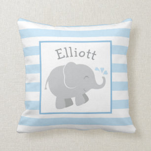 Modernes Blau und Graue Elefant Custom Monogram Kissen