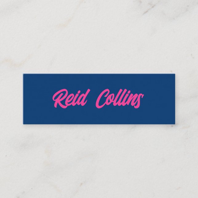 Modernes Blau und rosa, kaltes Script Mini Visitenkarte (Vorderseite)